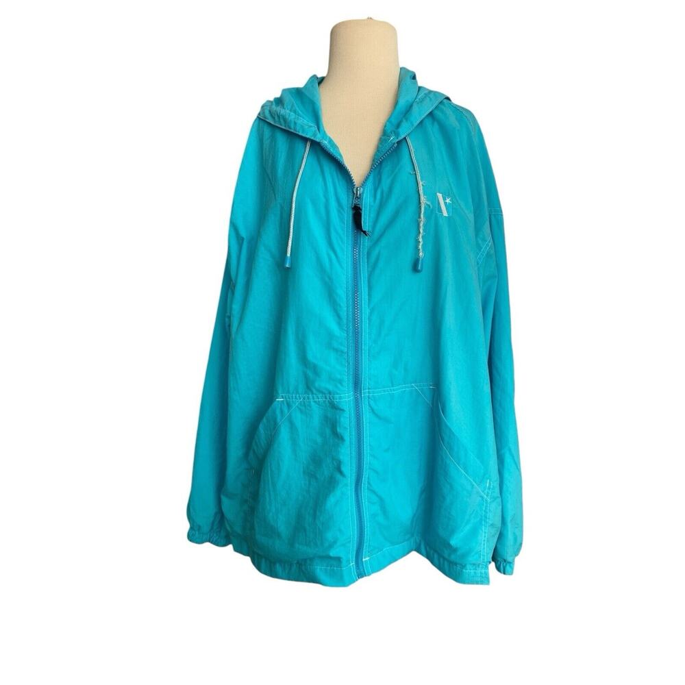 Vintage Venezia Hooded Turquoise Lined Windbreaker Jacket Plus Size‎ 22/24